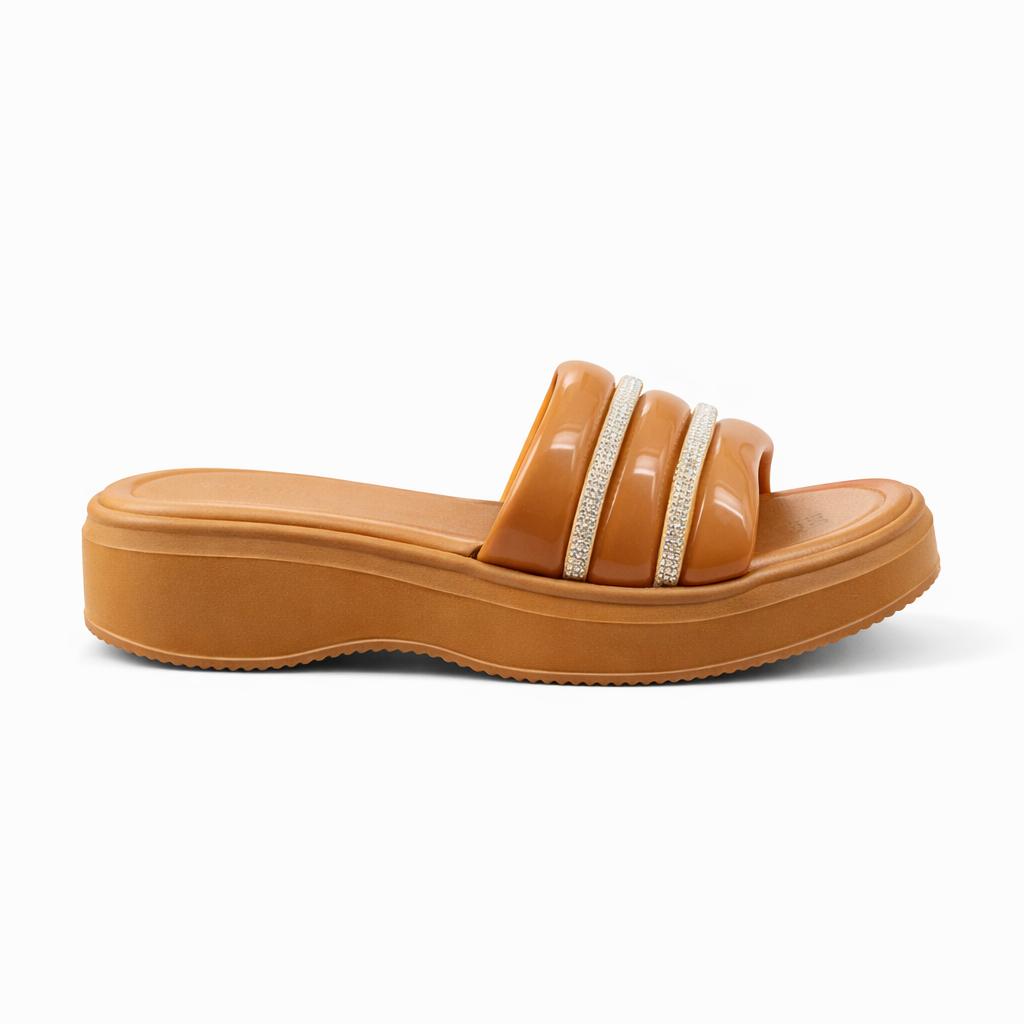 Women’s Cushioned Slides with Crystal Straps| Zee-256