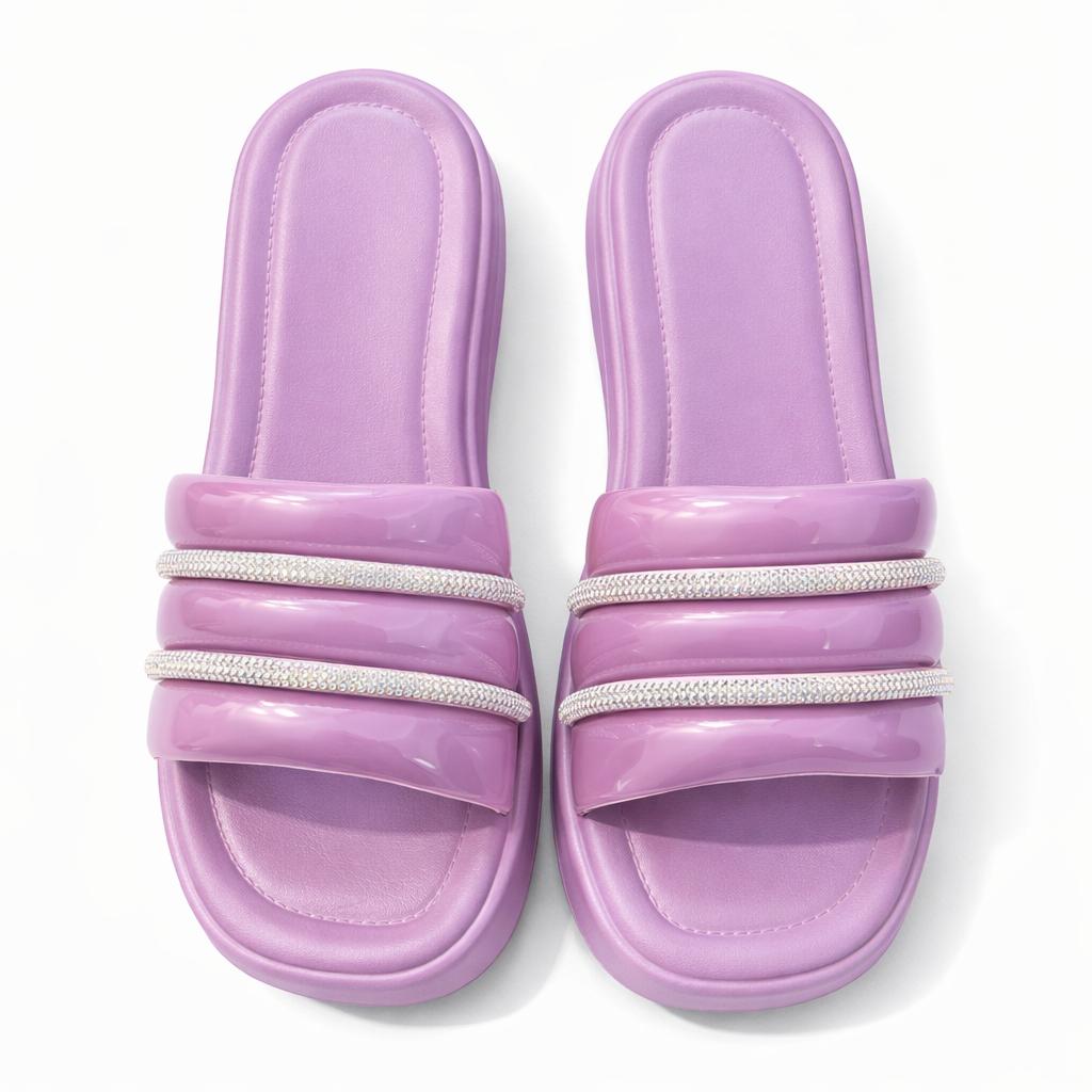 Women’s Cushioned Slides with Crystal Straps| Zee-256