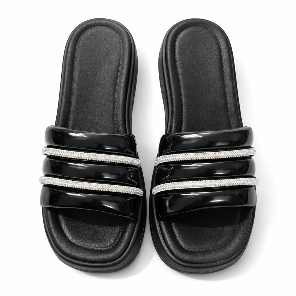 Women’s Cushioned Slides with Crystal Straps| Zee-256