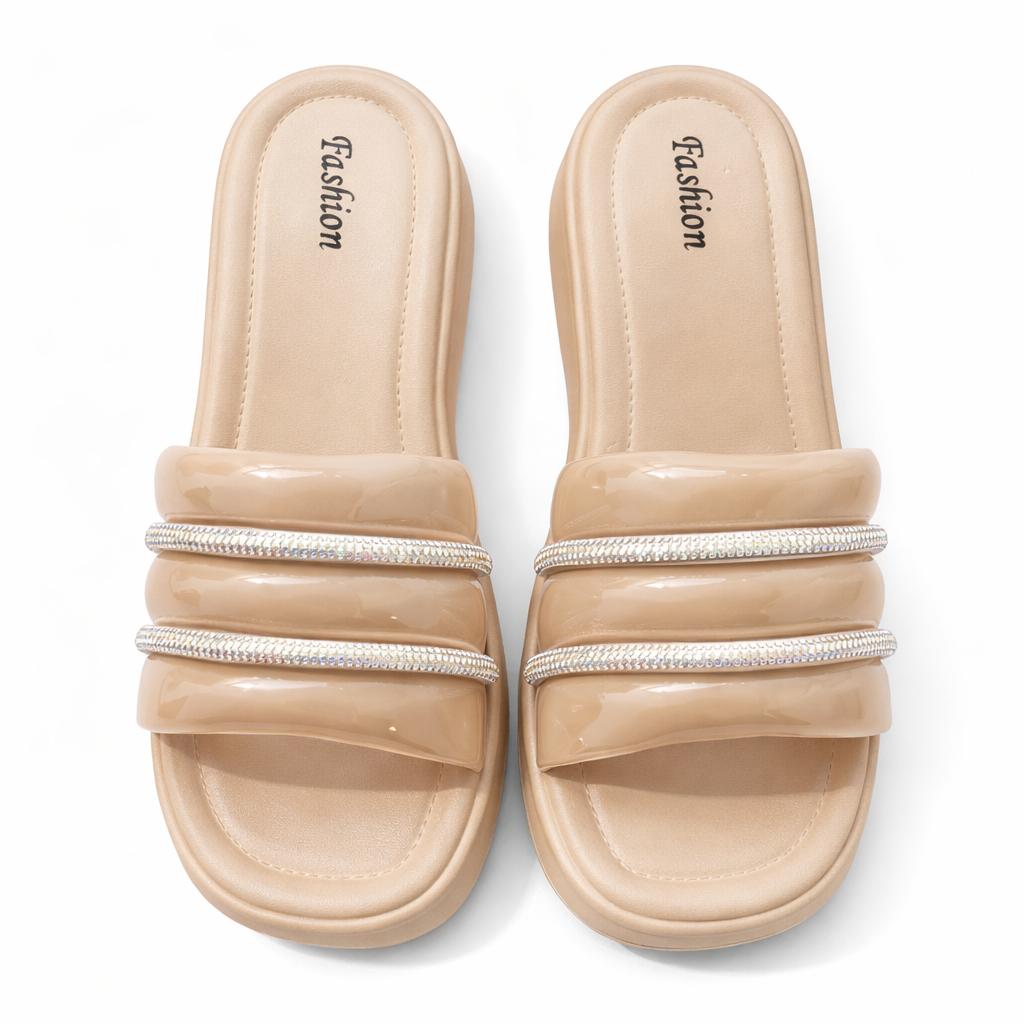 Women’s Cushioned Slides with Crystal Straps| Zee-256